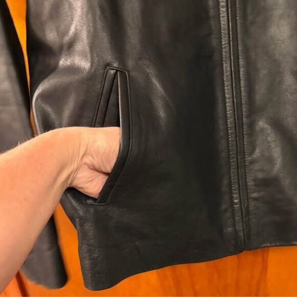 Merona Men’s Black Genuine Leather Jacket size Large Biker Going out gift - Picture 5 of 6